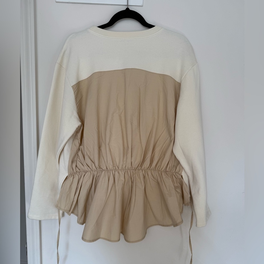 ZARA Women’s Cream Long Sleeve Layered Blouse Graphic Swearshirt - size Large - Picture 9 of 10